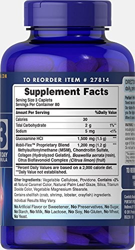 Puritan’s Pride Glucosamine, Chondroitin & MSM for Joint 240 Caplets 3 per day