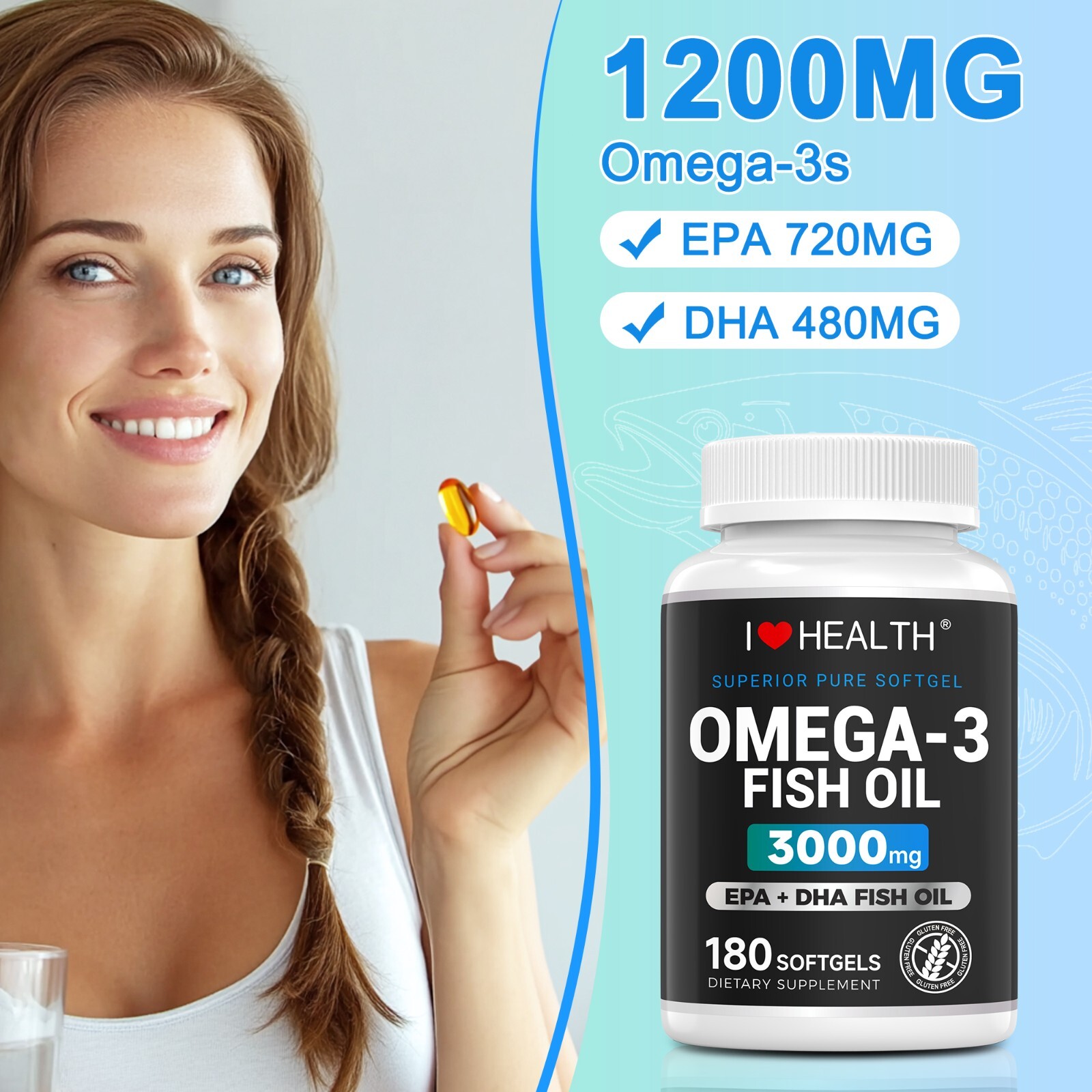 Omega-3 Fish Oil 3000mg Softgels 180 Soft Gels