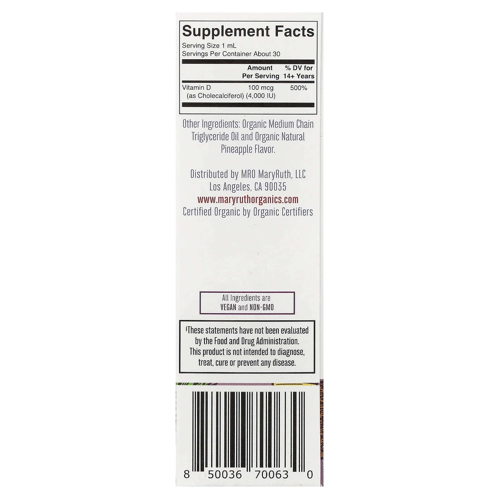 2 X MaryRuth’s, Megadose Vitamin D3 Organic Liquid Drops, Pineapple, 1 fl oz (3