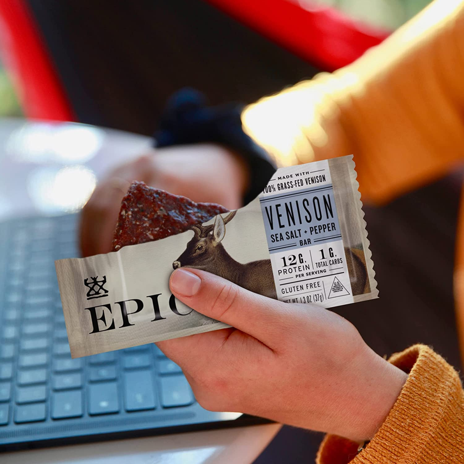 EPIC Venison Sea Salt & Pepper Bars, Keto Friendly, Gluten Free, 12 Ct