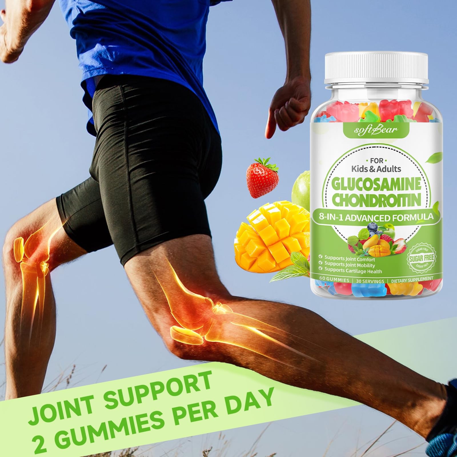 Glucosamine Chondroitin Gummies for Adults, Sugar Free Chondroitin & Glucosam…