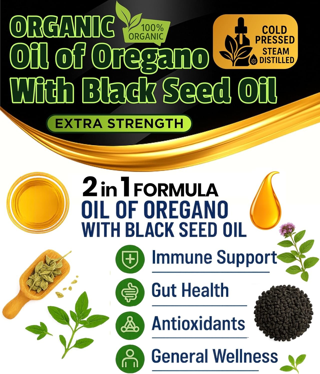Organic Oregano Oil with Black Seed Oil Liquid Drops