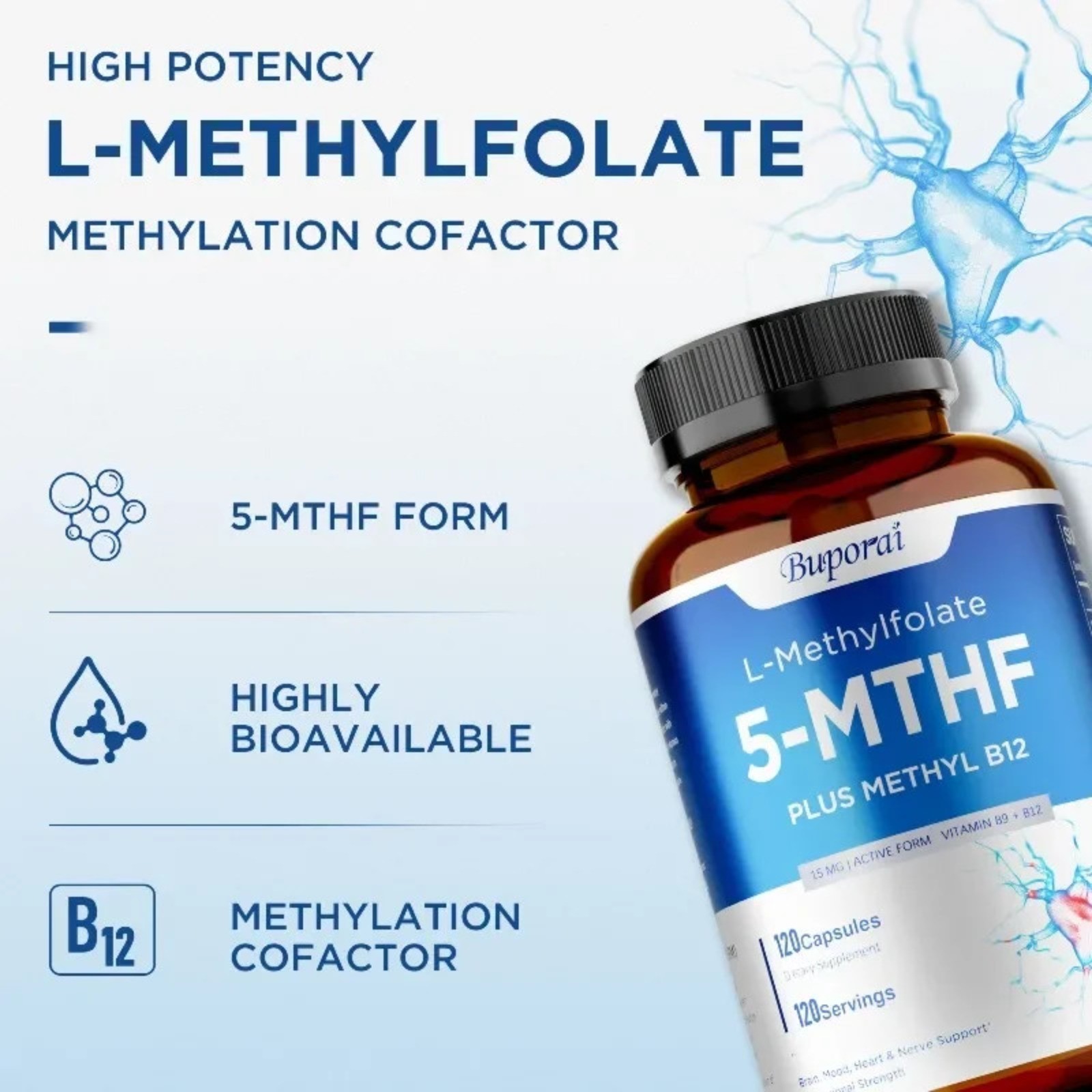 L-Methylfolate 5-MTHF 240pcs – Strength Active Methyl Folate, Improve Mood