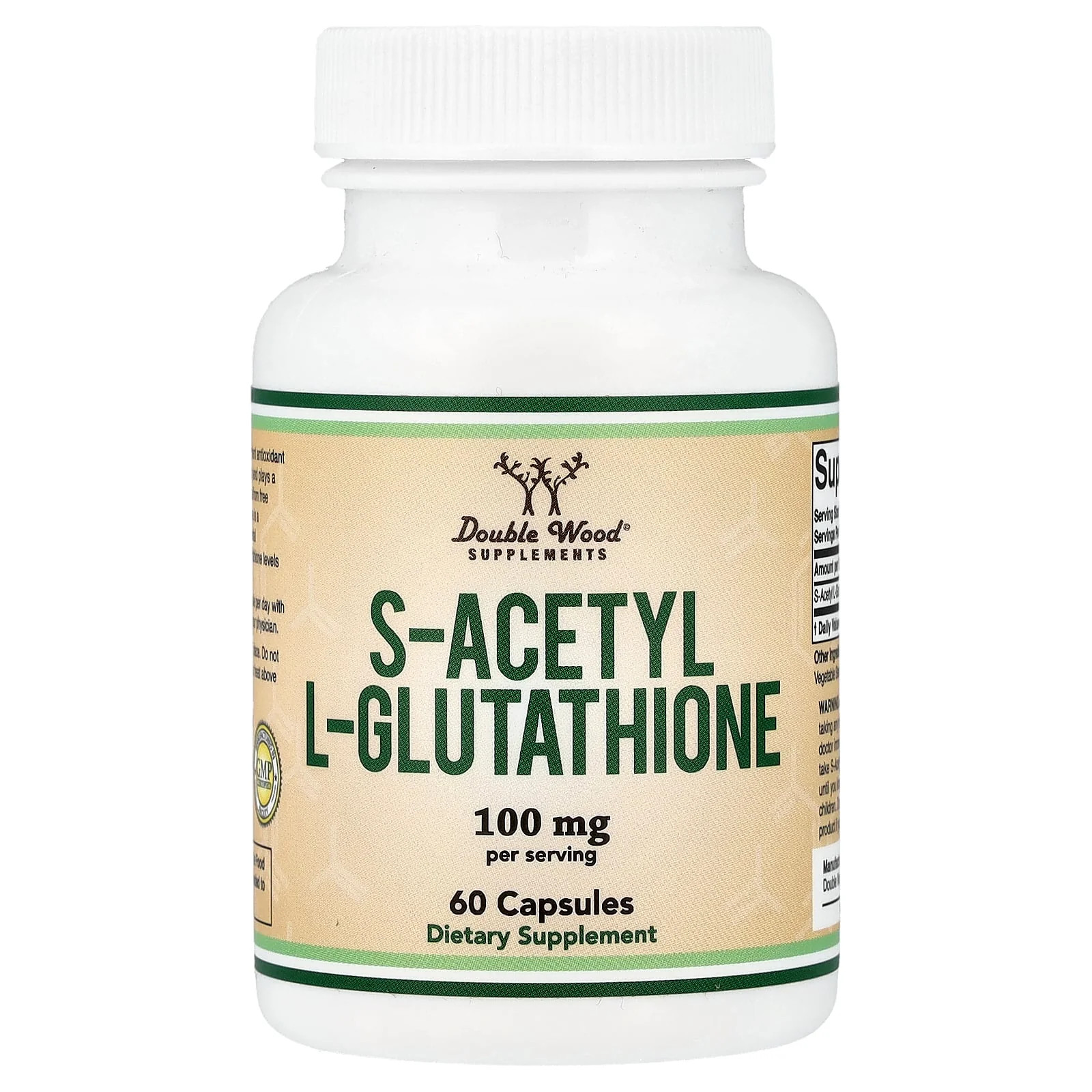 2 X Double Wood Supplements, S-Acetyl L-Glutathione, 100 mg, 60 Capsules