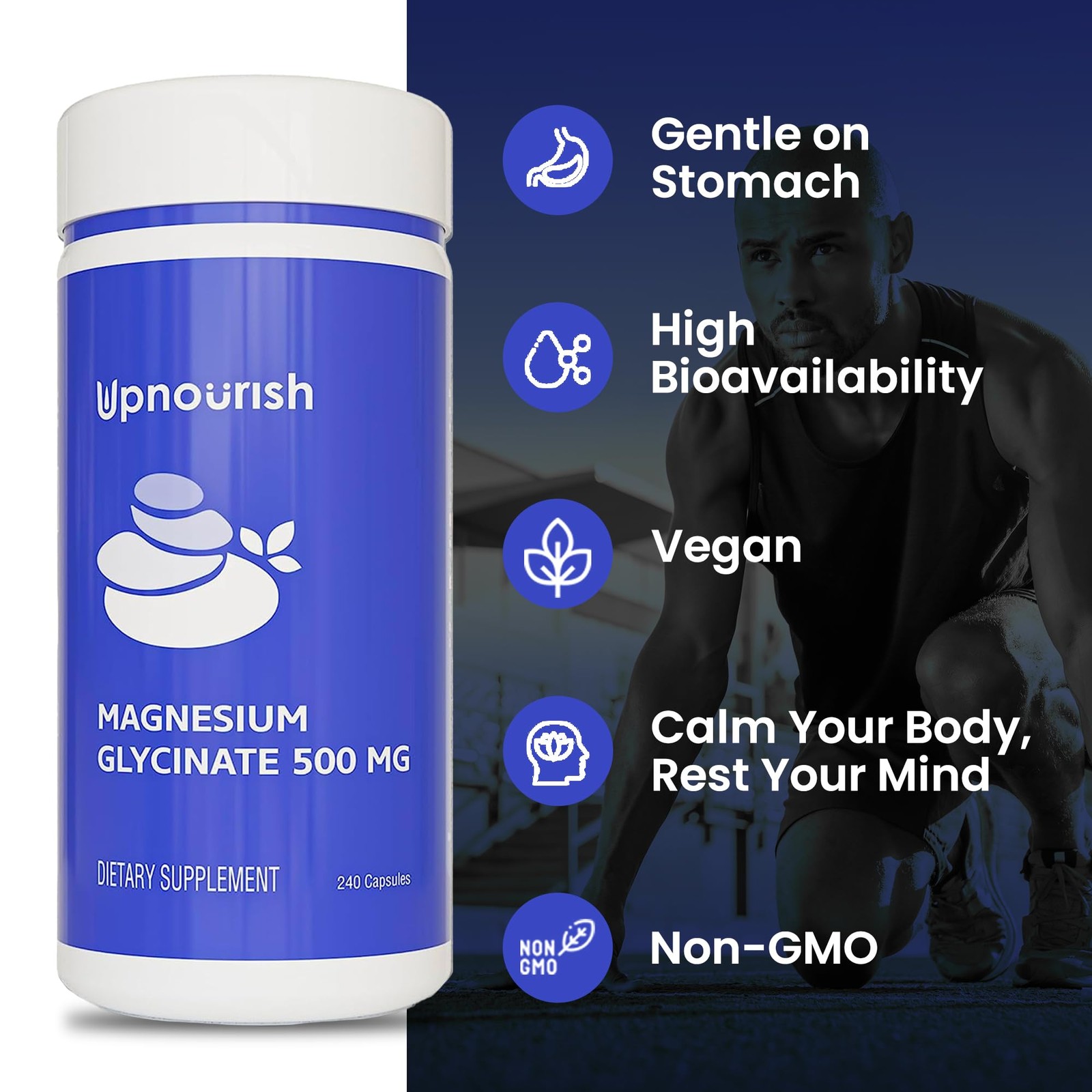 UpNourish Magnesium Glycinate Chelate 500mg 240 Count (Pack of 1), Capsule