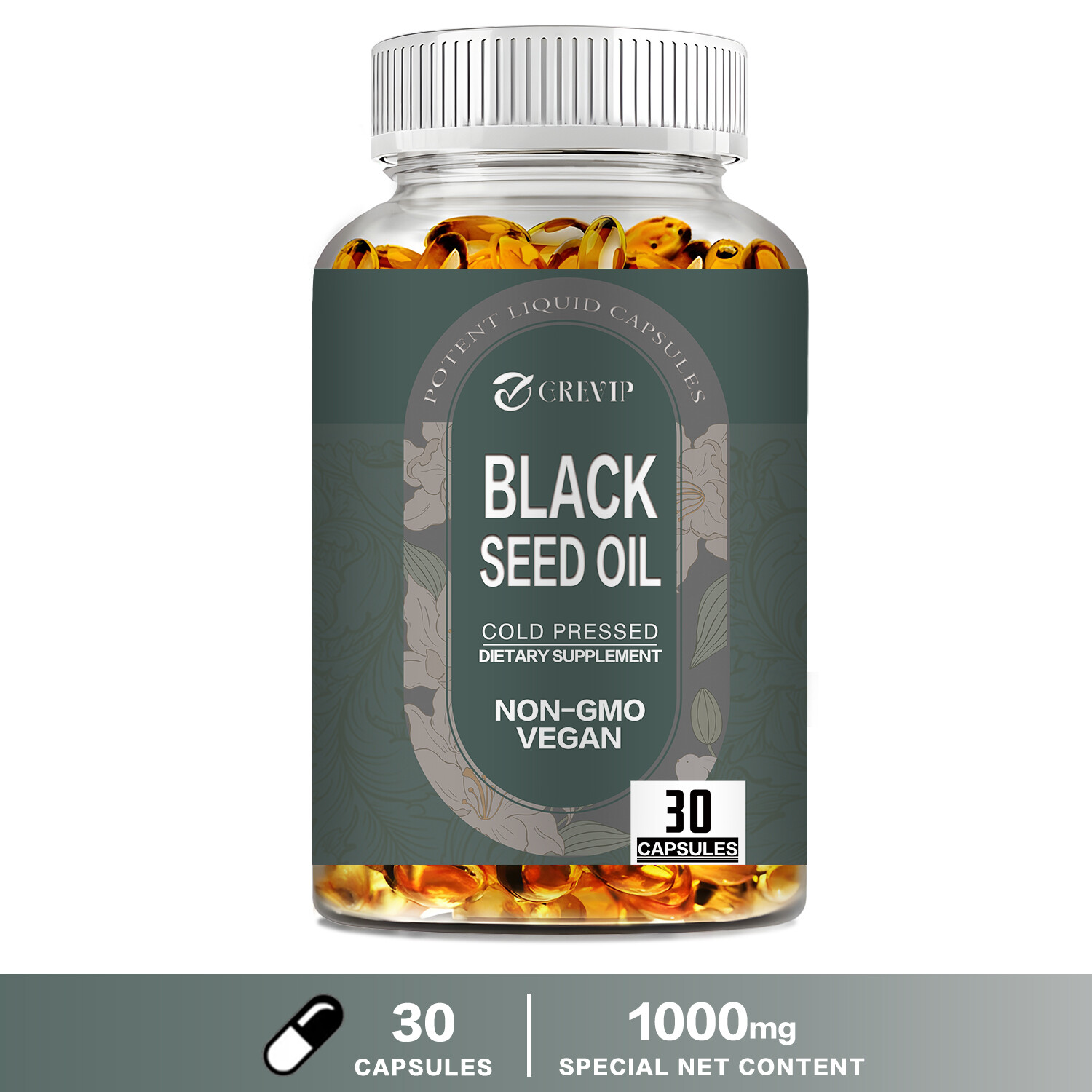 Black Seed Oil 1000mg – 100% Pure Organic COLD PRESSED Cumin Nigella Sativa