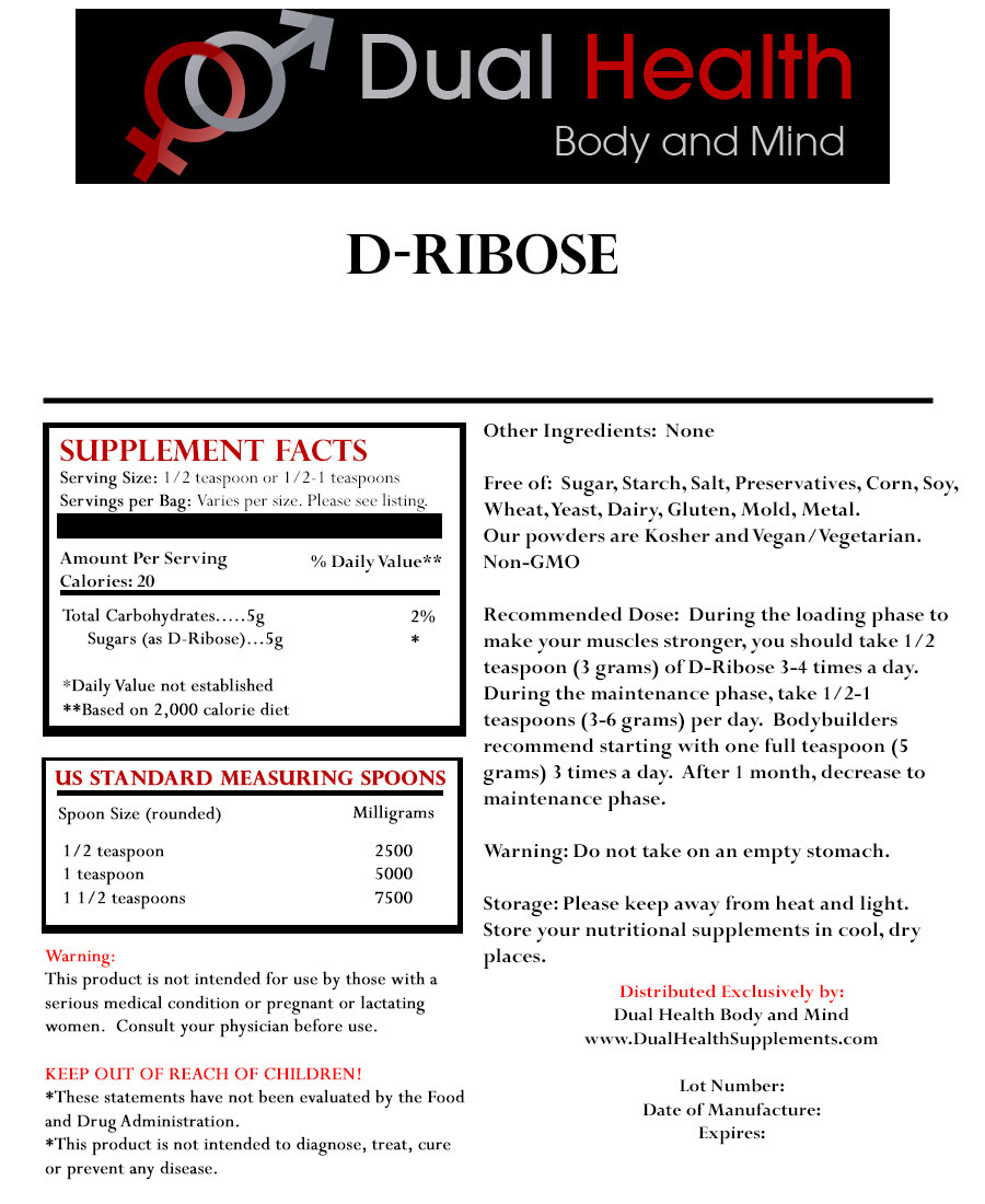 D-Ribose Powder 2000g (4.4 lbs) ATP Energy Endurance Muscle Sport Pharmaceutical