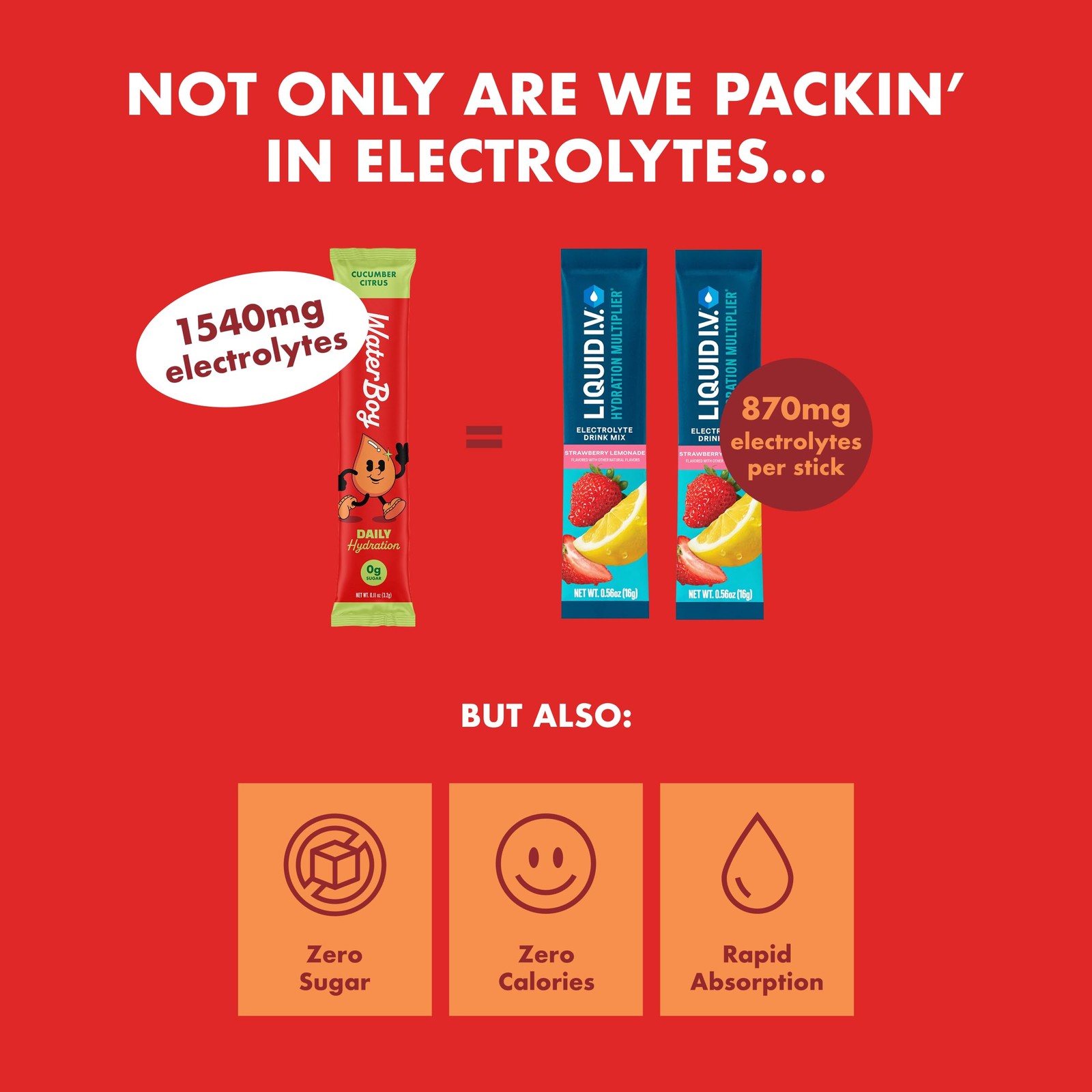 Waterboy Daily Hydration | 1,570mg Electrolyte Powder Packets | No Sugar, All…