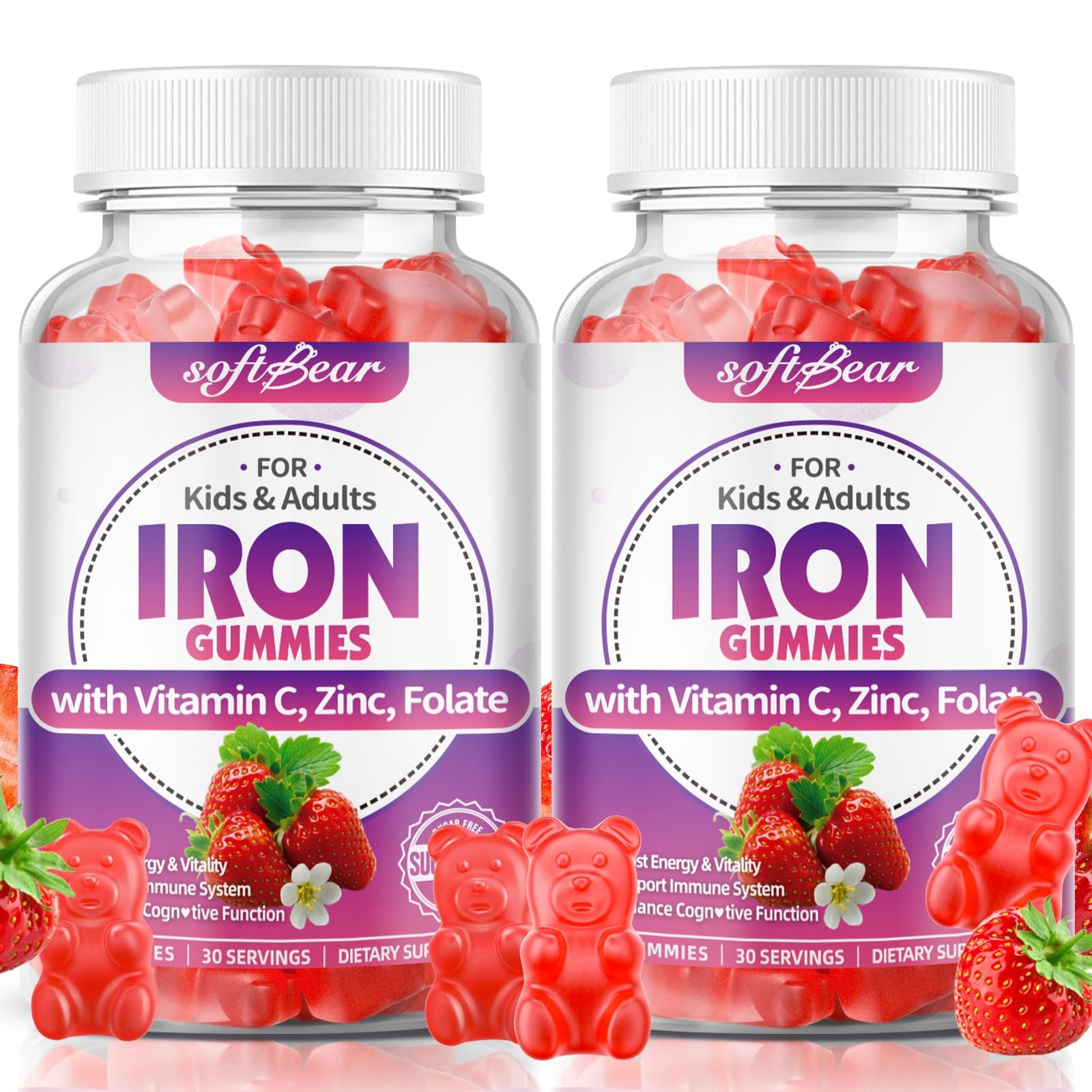 softbear Iron Gummies for Women Men Kids, Chewable Iron Supplements with Vi…