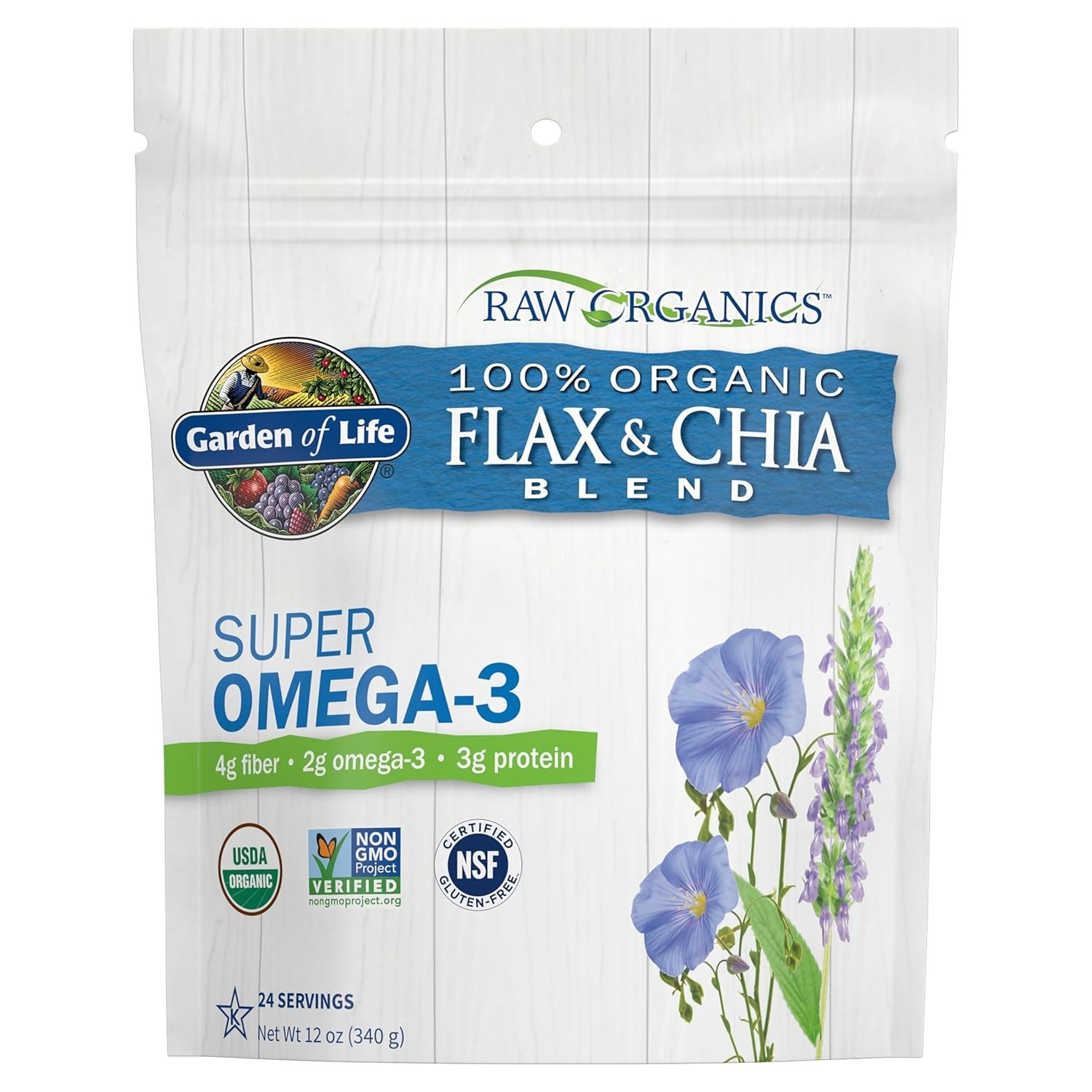 Raw Organics 100% Organic Ground Flax Seed & Chia Blend, Gluten Free Golden F…
