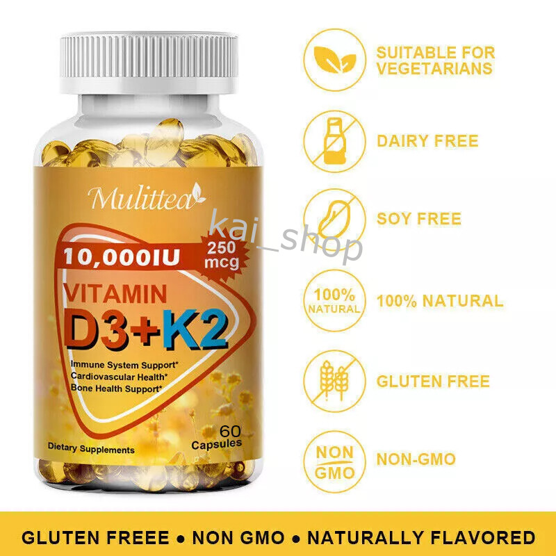 | Vitamin D3 K2 2X Plant Based Vitamin K2 MK7 + Vegan D3 Bone & Heart Health