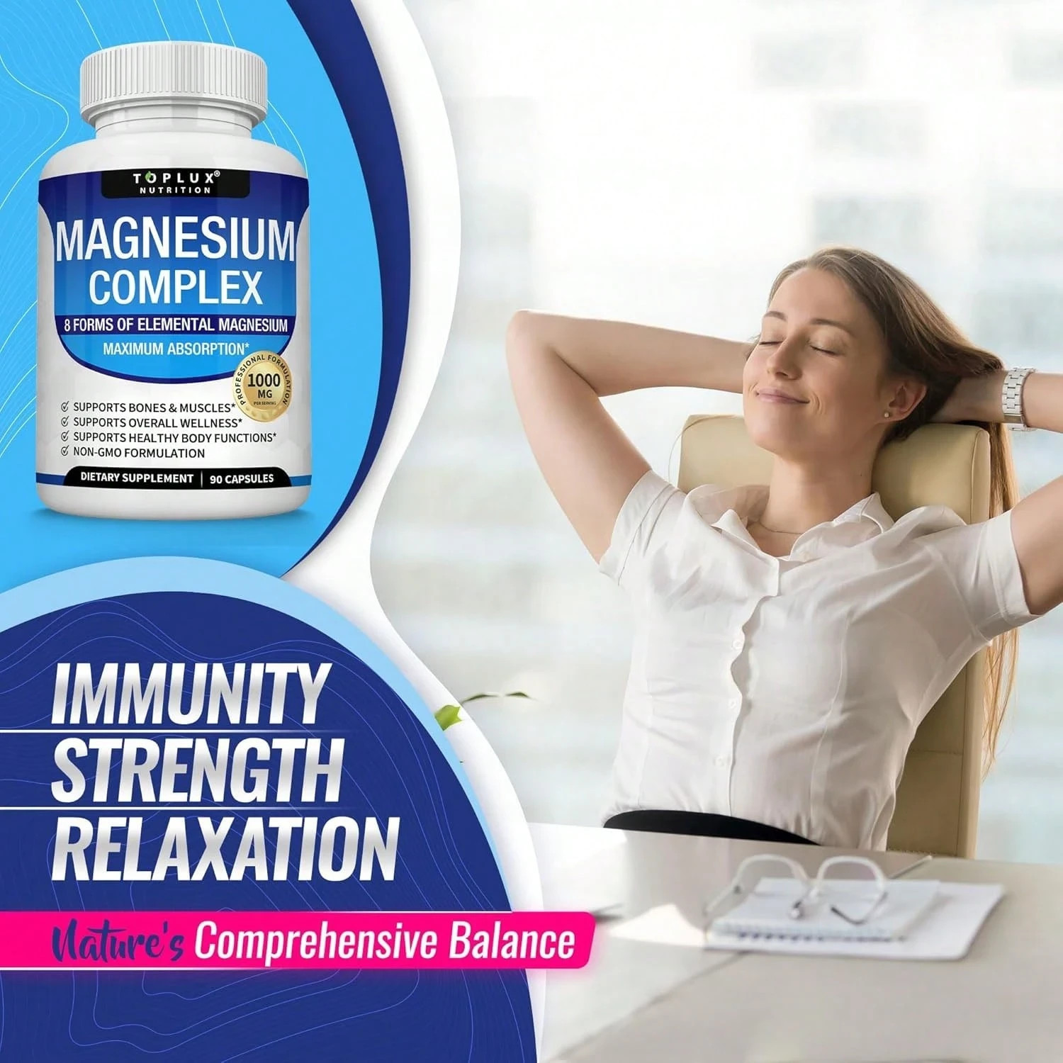 Complex Supplement 8 Elemental 1000mg-Magnesium Glycinate, Citrate, Malate