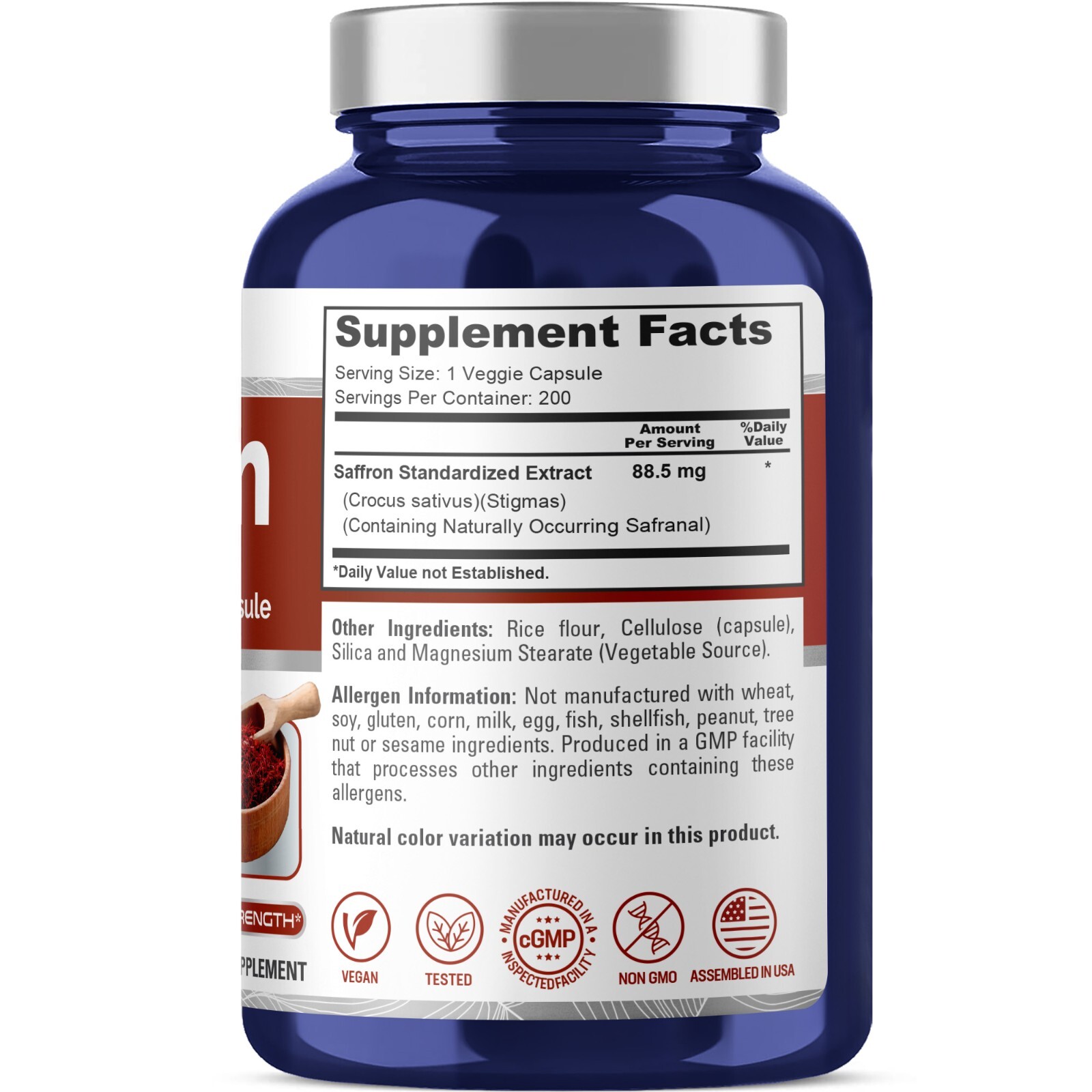 NusaPure Saffron Extract 88.5mg 200 Veggie Caps (Non-GMO & Gluten Free)