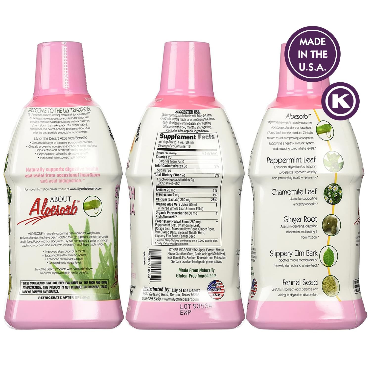 Lily of The Desert Stomach Formula, Organic Aloe Vera Juice with Slippery Elm, C
