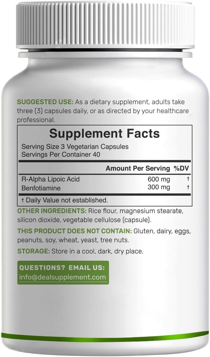 R Alpha Lipoic Acid 600Mg with Benfotiamine 300Mg per Serving, 120 Veggie Capsul