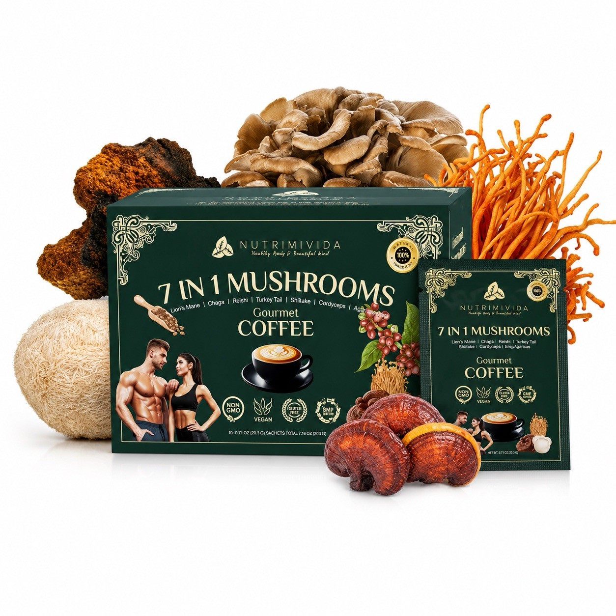 Nutrimivida 7 In 1 Mushrooms Coffee Super Healthy, Café De 7 Hongos