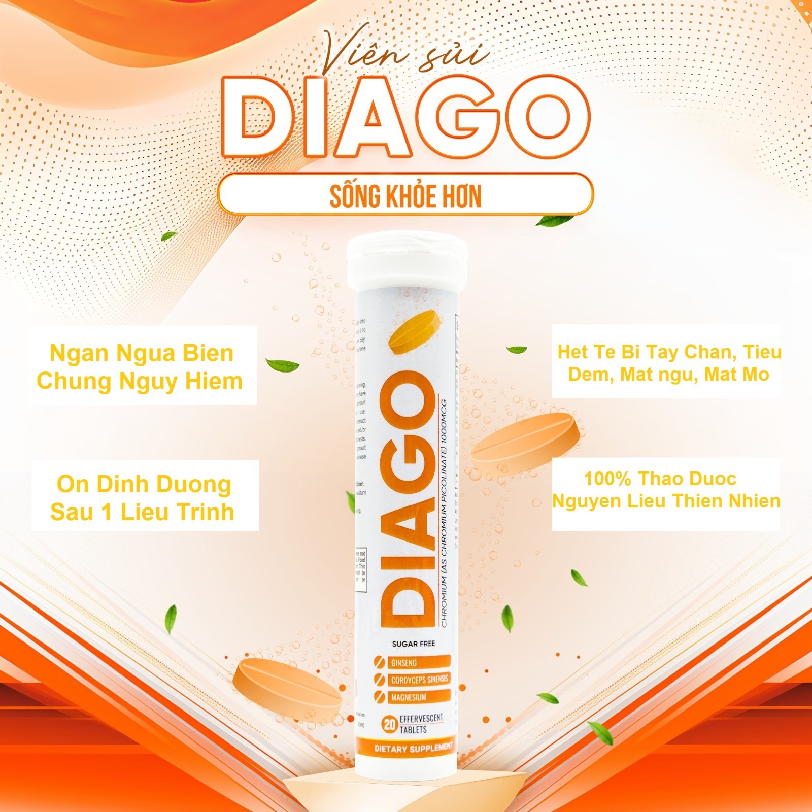 DIAGO Viên Sủi On Dinh Duong Huyet (100% Sản Phẩm Chính Hãng USA) – 1 Bottle