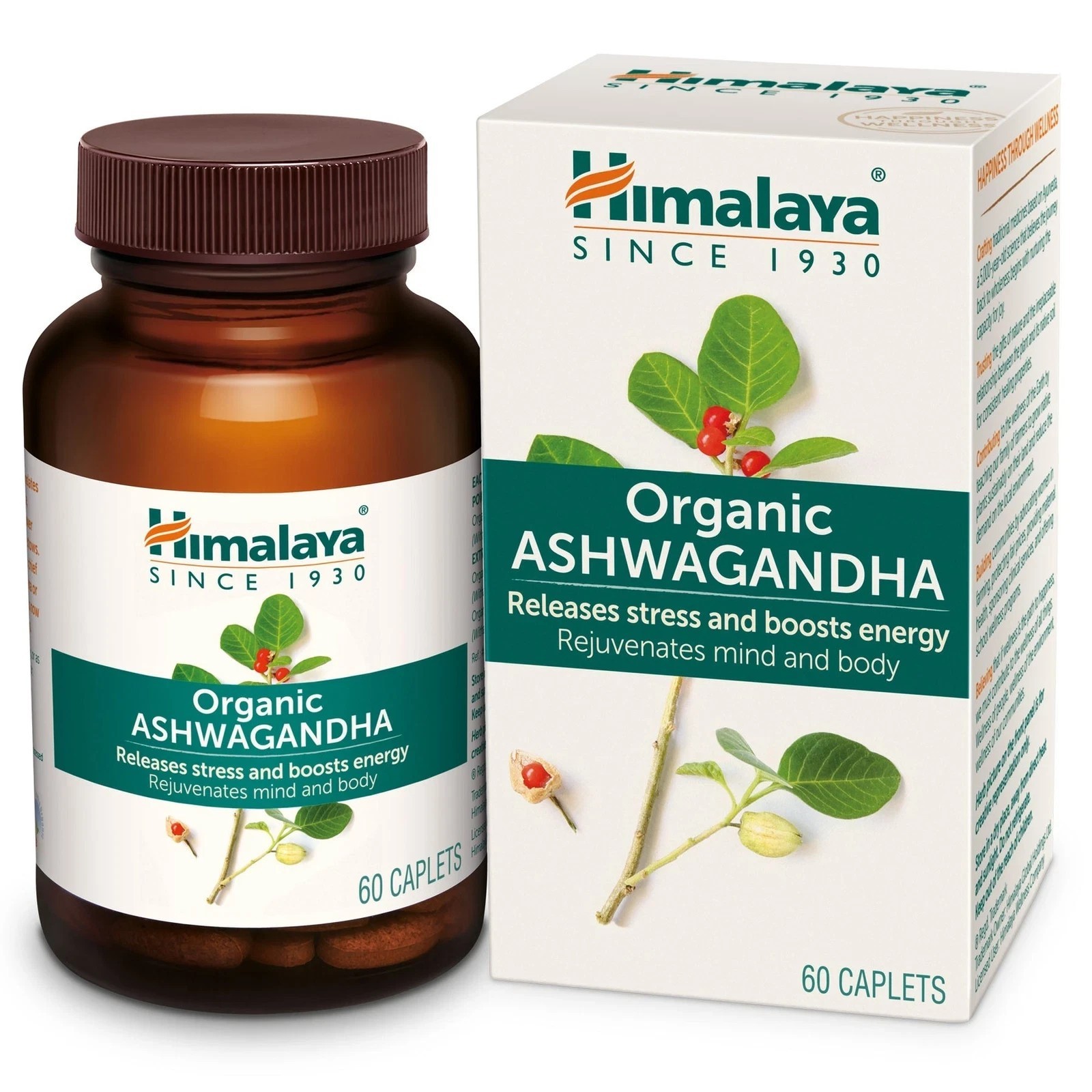 Himalaya Organic Ashwagandha 60 Caplets For Stress and Boost energy f343
