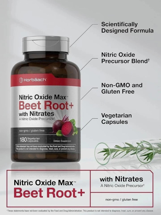 2 BOTTLES-Nitric Oxide Beet Root Capsules |With Nitrates |180 Count| by Horbaach