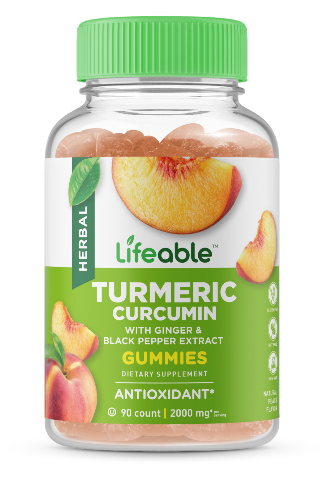 Lifeable Turmeric Curcumin – Great Tasting Peach Flavor Gummy – 90 Count