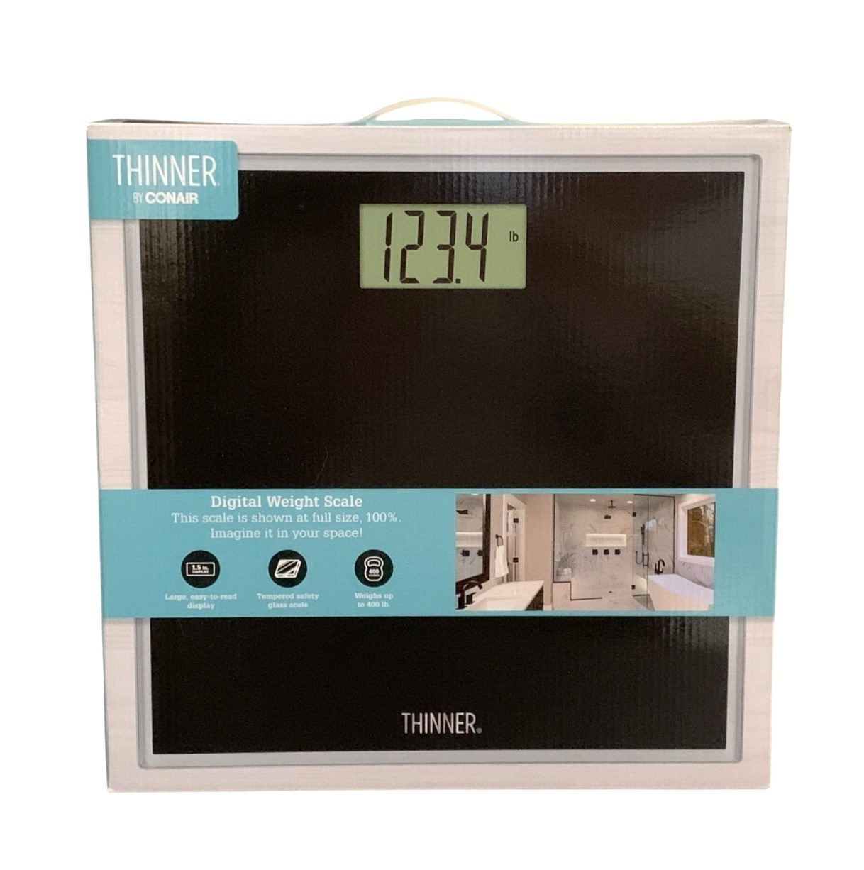 Thinner by Conair Scale for Body Weight, Black Glass Digital Bathroom Scale, NEW