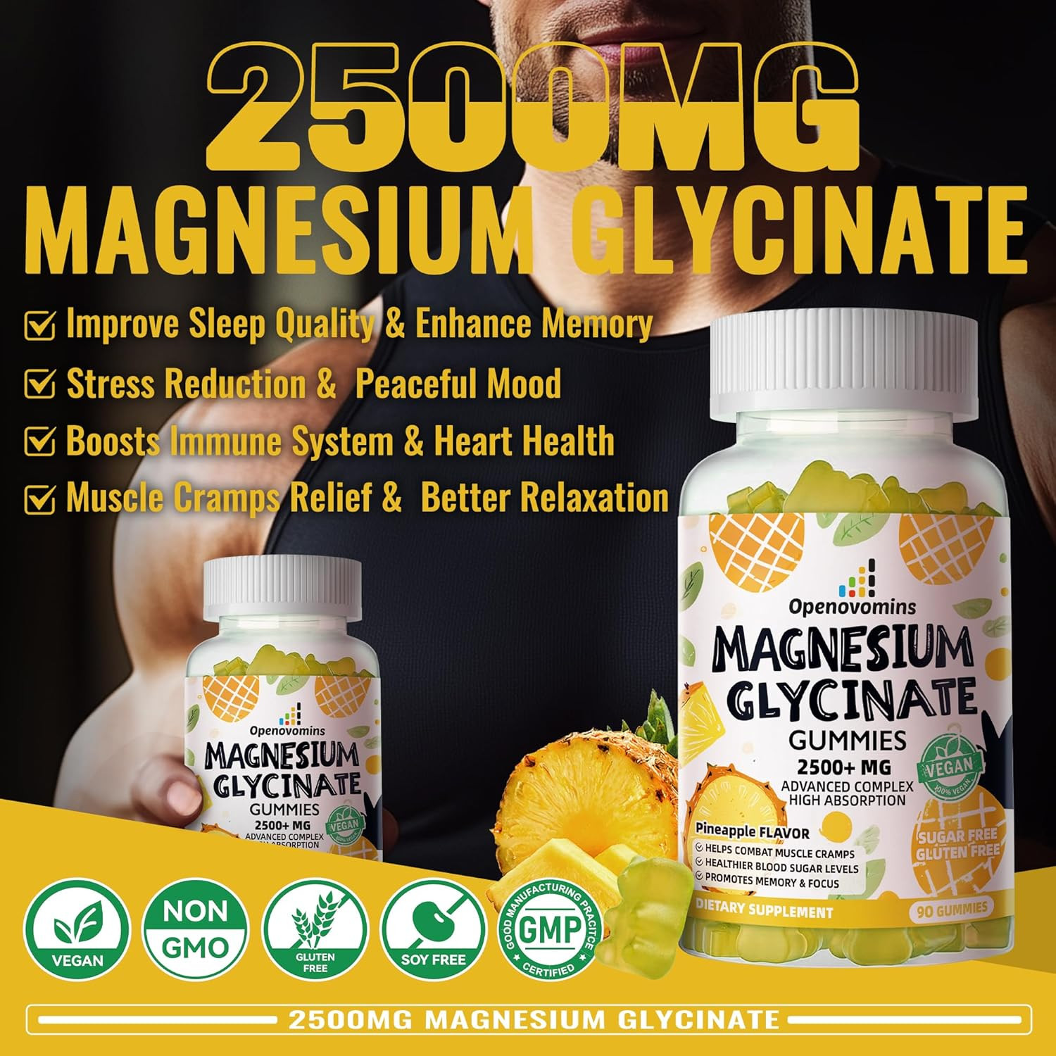 Magnesium Glycinate Gummies 2500mg – Sugar Free Magnesium Potassium Supplement