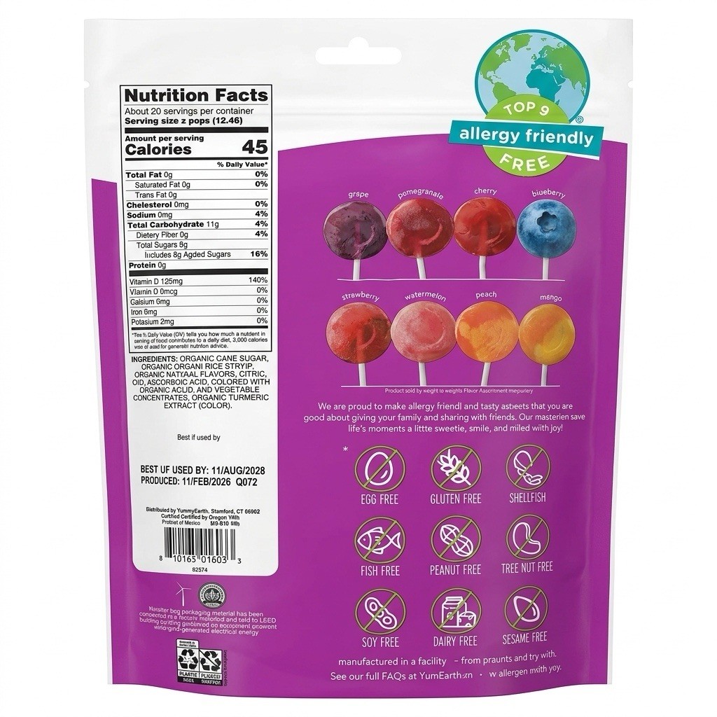 Yumearth Organic Vitamin C Pops Variety Pack, 40 Fruit Flavored Favorites Lollip