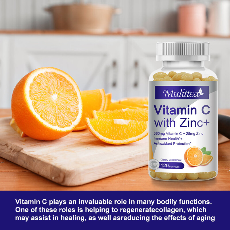Vitamin C Capsules 360Mg with Zinc Powerful Immune Support Antioxident 60/120PC