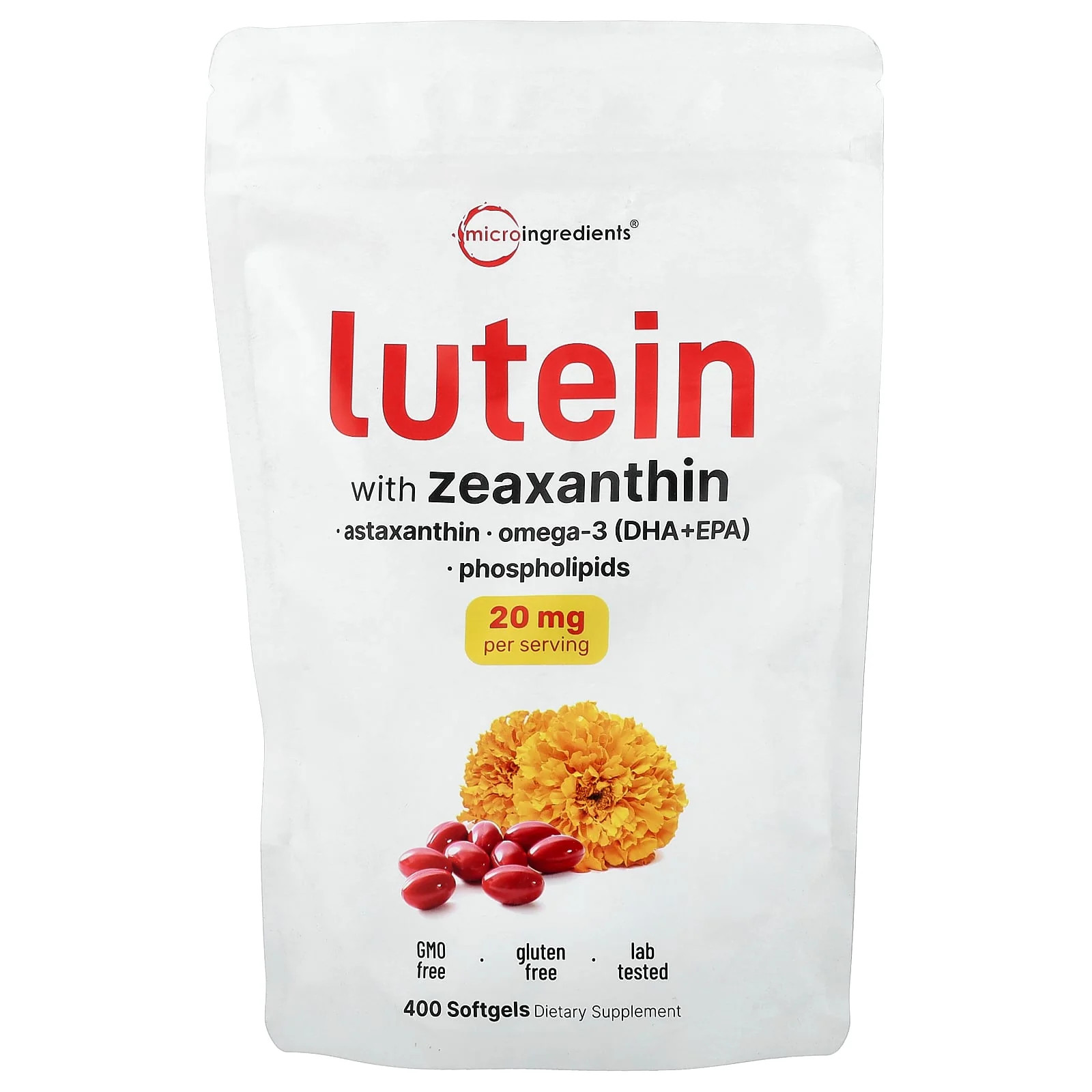 2 X Micro Ingredients, Lutein With Zeaxanthin, 400 Softgels