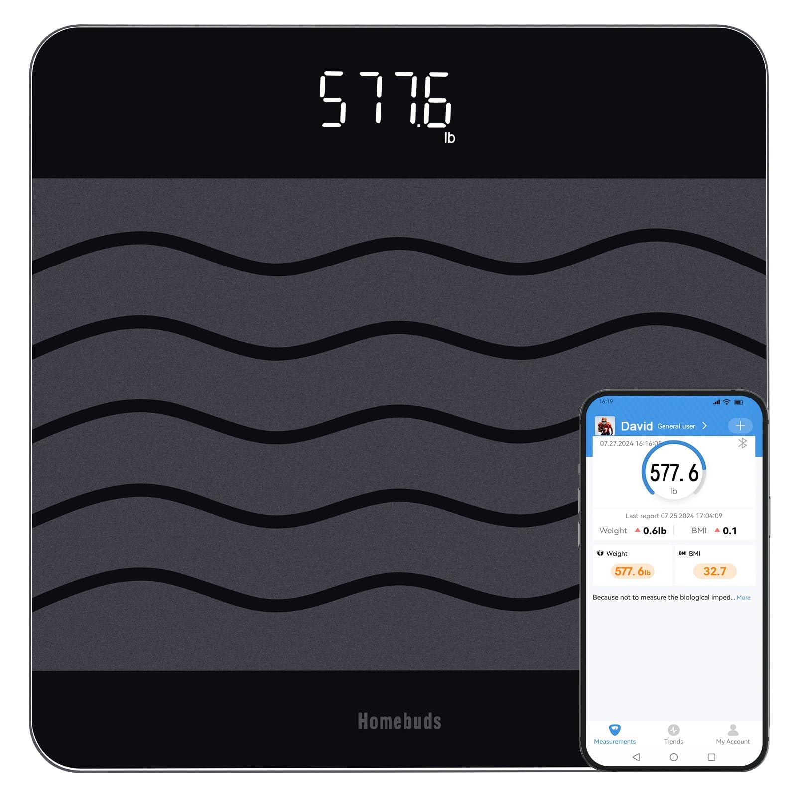 Homebuds 600lb Digital Bathroom Scale – BMI, Smart App, 0.1lb Accuracy, LED