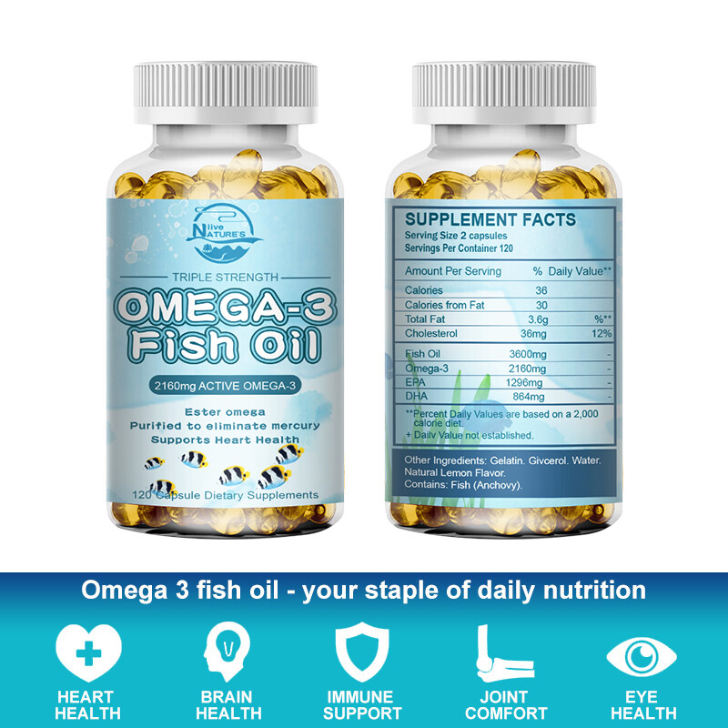 2 Bottles Organic Alaska Deep Sea Fish Oil, Omega 3 DHA/EPA 2160 MG-120 Capsules
