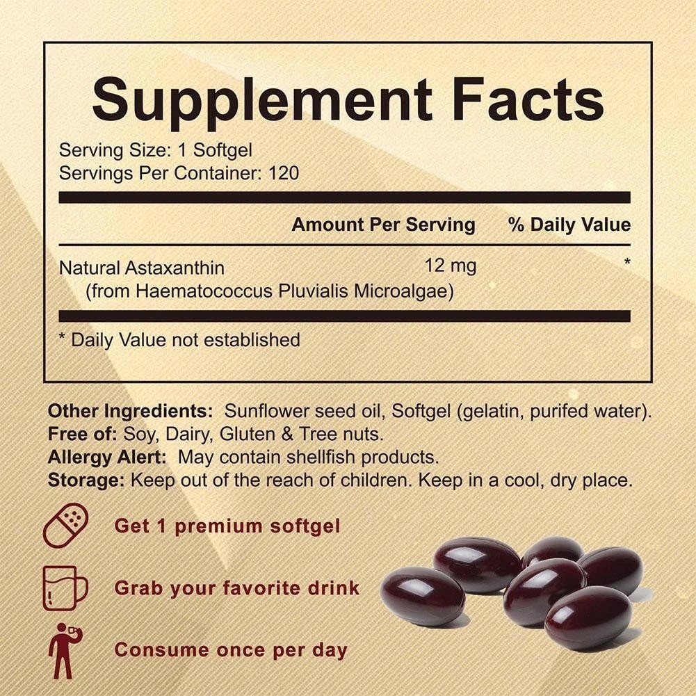 120 Softgels, 2 Pack | Astaxanthin 12mg, 4 Month Supply-NEW FREE SHIPPING