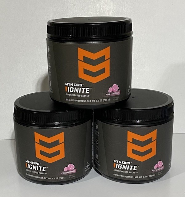 3 New Sealed MTN OPS Ignite Supplement 29.1oz 60 Servings Total – Pink Lemonade