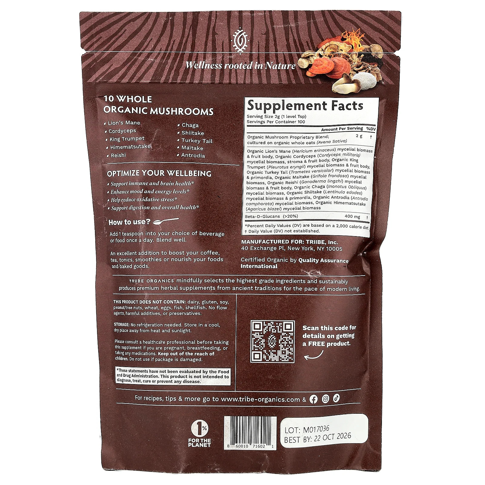 2 X Tribe Organics, Mushroom Golden Blend, 7.05 oz (200 g)
