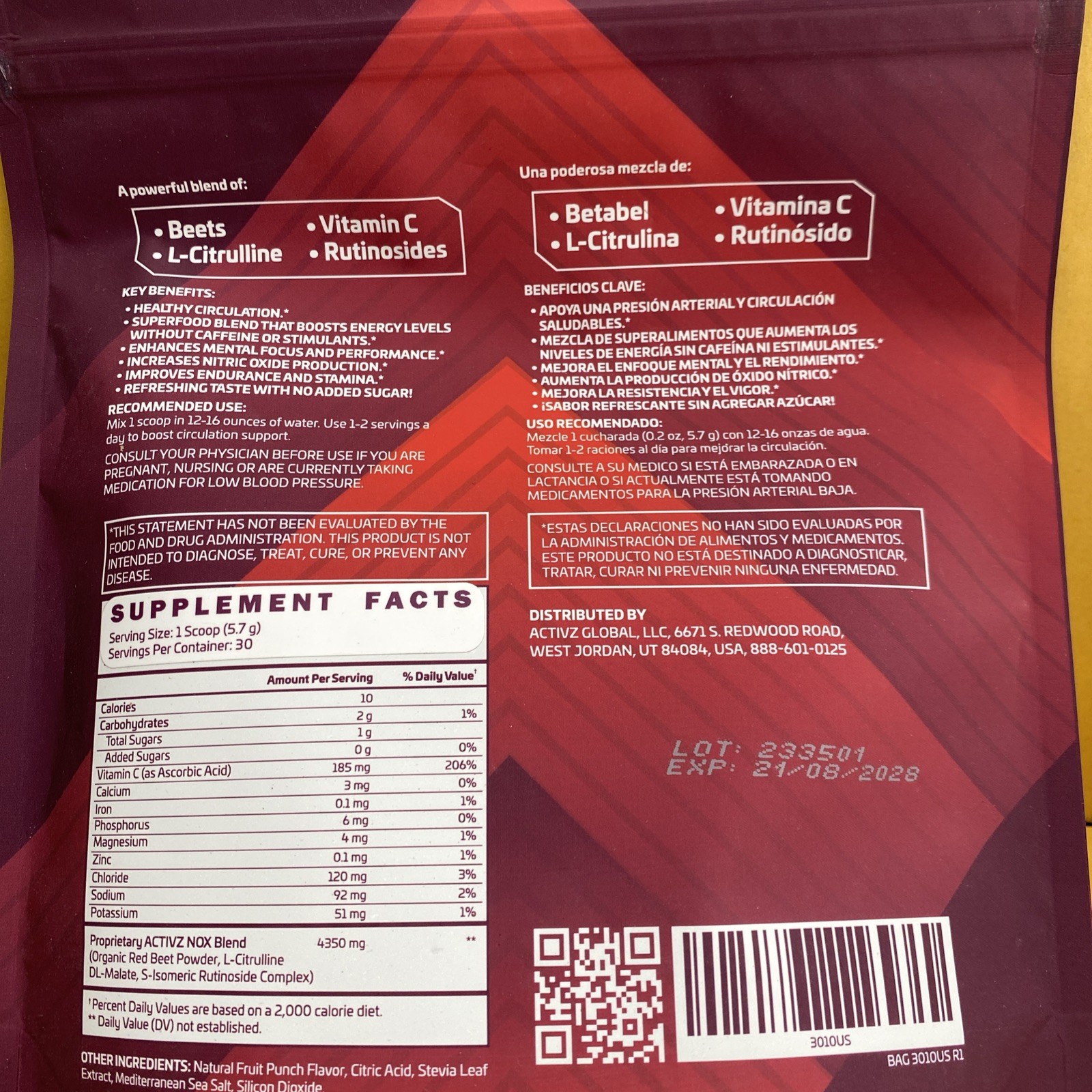 ACTIVZ NitroxPro™ Drink PowderL-Citrulline, Rutinosides, CyLoc Dextrin, DexKey@