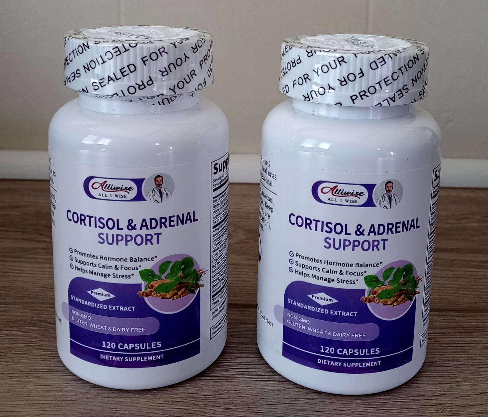 (2 Pack) AllWise Cortisol & Adrenal Support 120 x 2 = 240 Capsules Exp. 05/2027