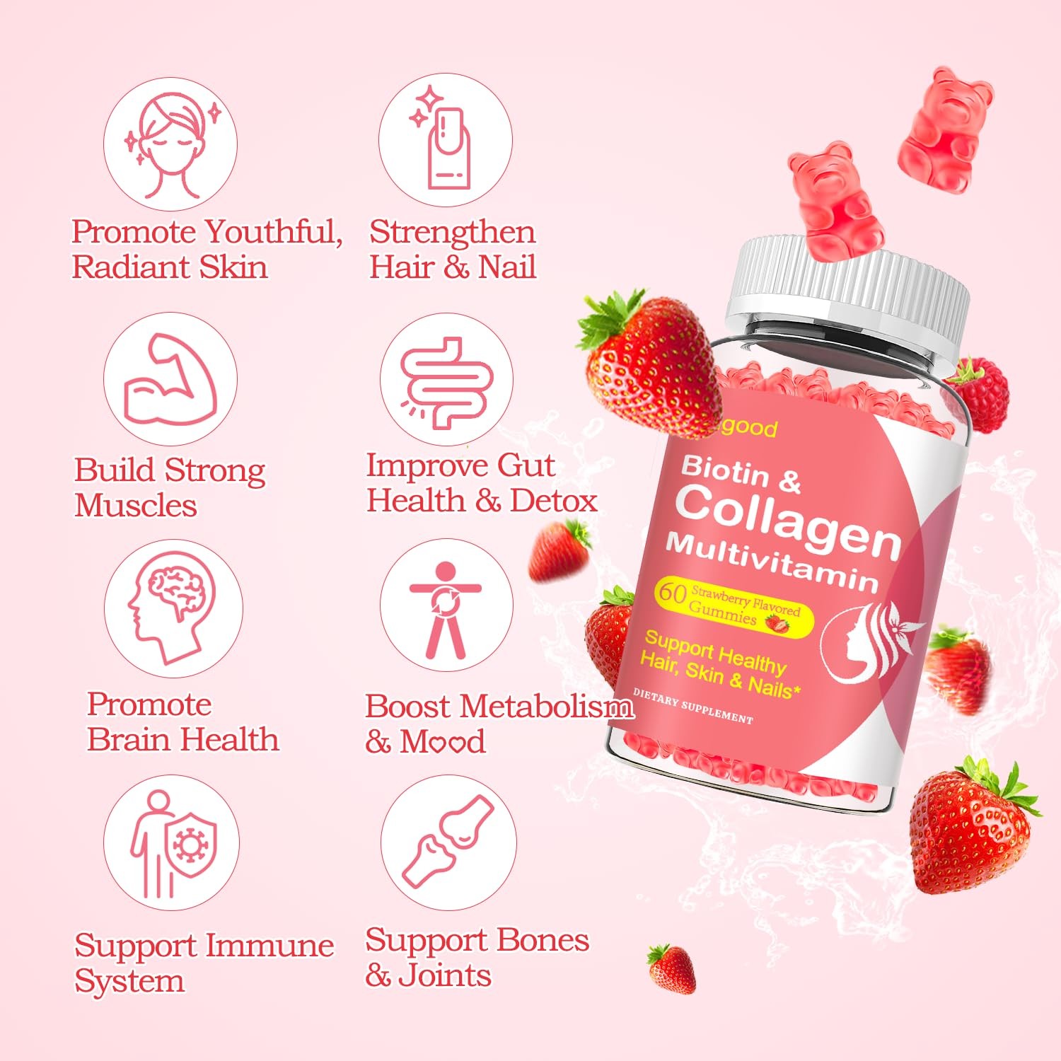 Sijigood 2 Pack Multi Collagen Peptides Gummies For Women Men Ultra Hydrolyzed