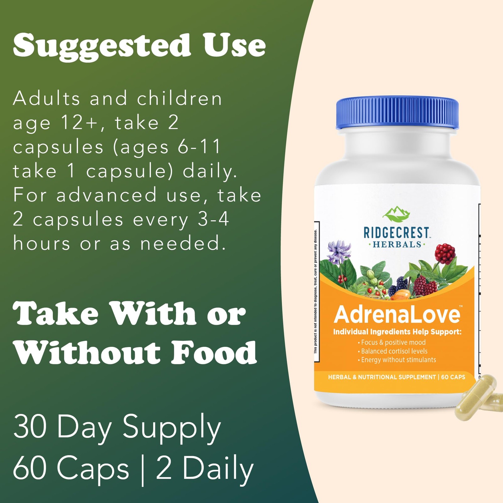 Ridgecrest Herbals AdrenaLove, 60 Count (Pack of 1), White With Blue Band