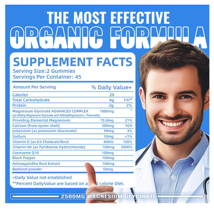 Magnesium Glycinate Gummies 2500mg – Sugar Free Magnesium Potassium Supplement w