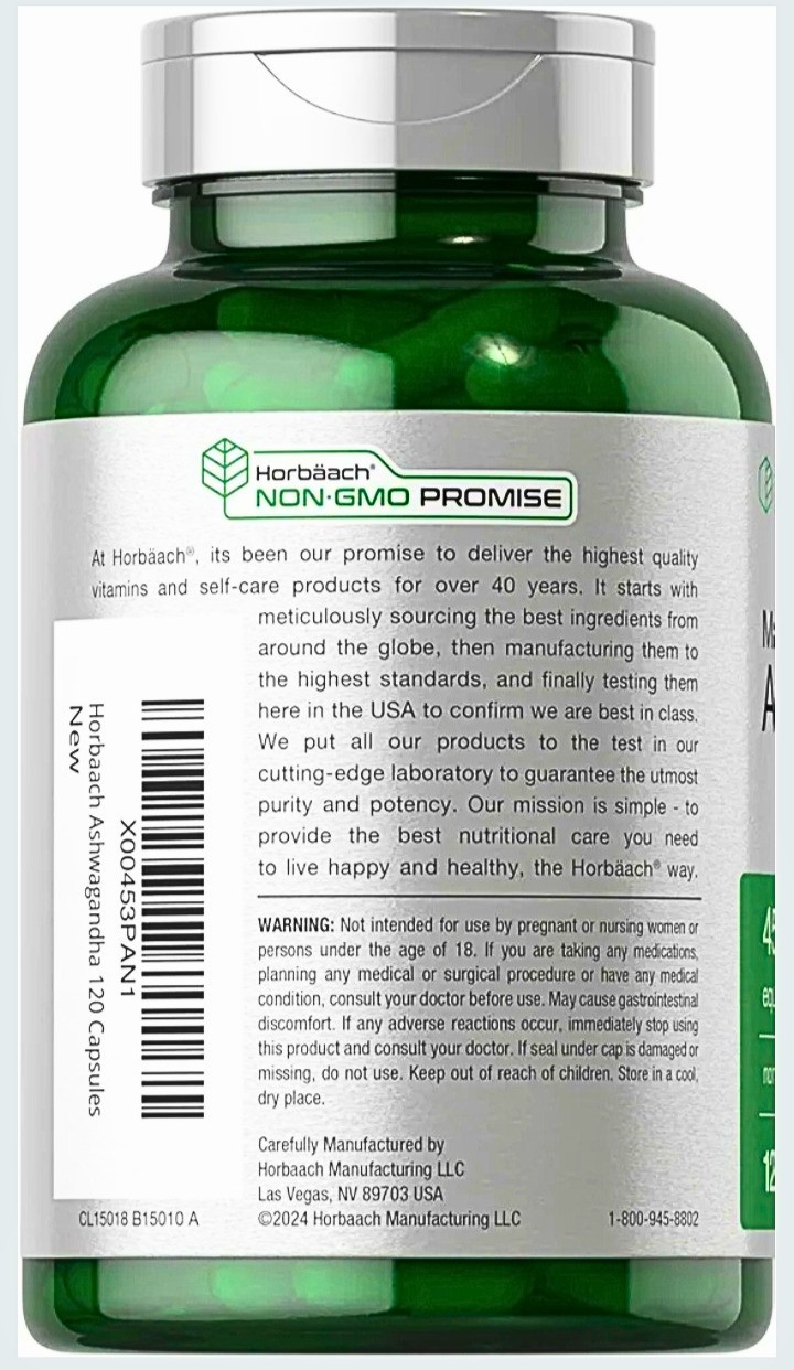Horbäach Ashwagandha Supplement | Max Strength | 120 Capsules | Non-GMO, Gluten