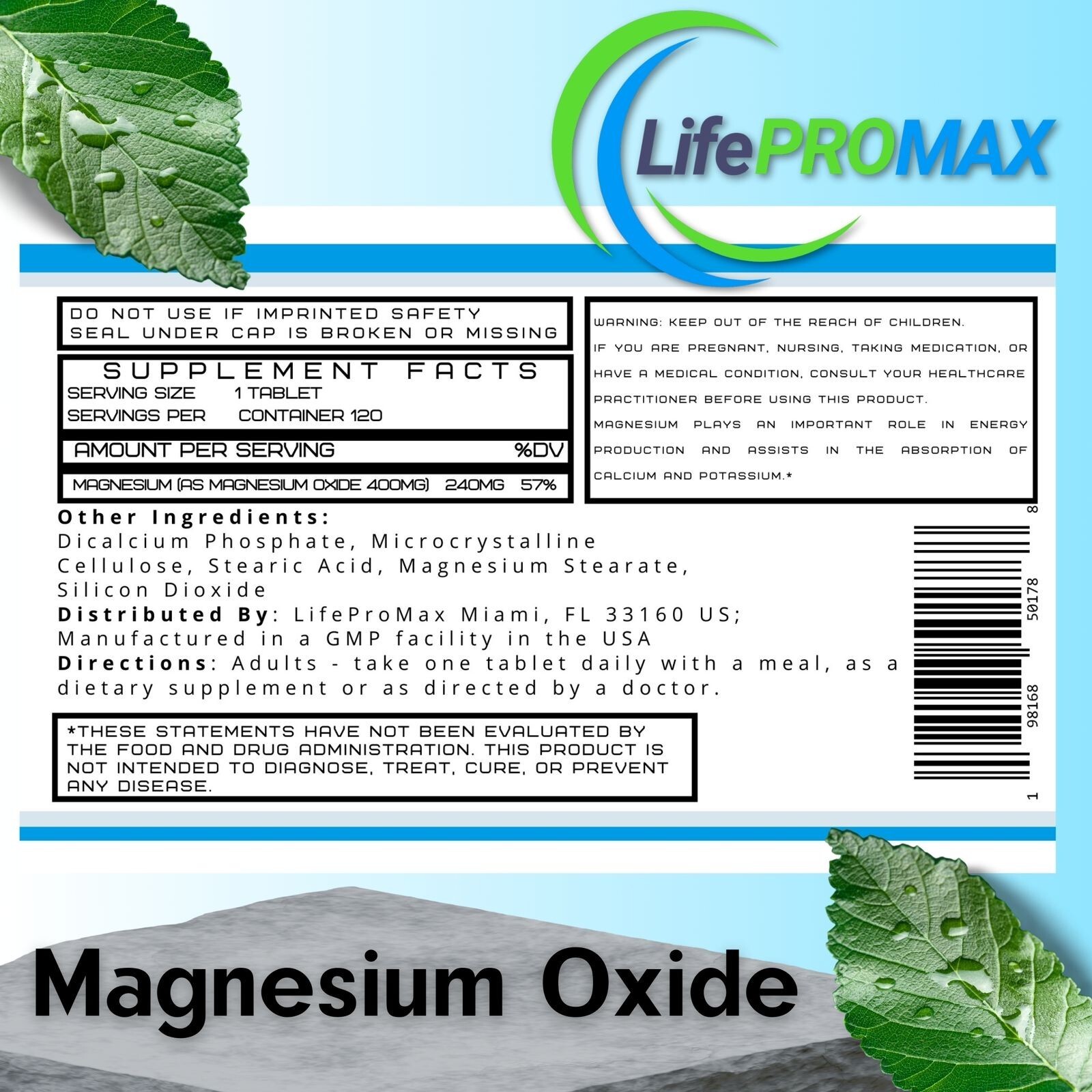 3 PACK Magnesium 400mg 120 tablets Dietary Supplement Immune Support Exp 09/26
