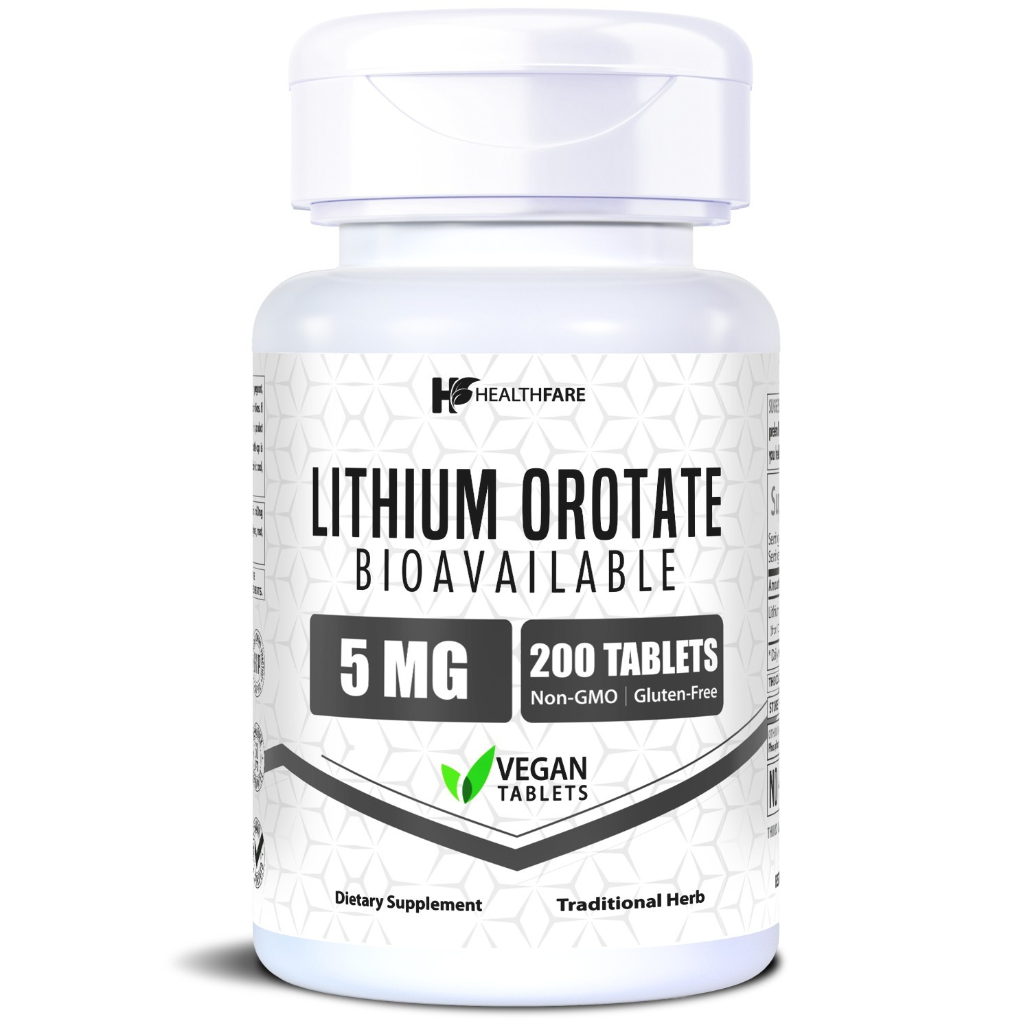 HealthFare Lithium Orotate 5mg | 200 Vegan Tablets | High Bioavailability