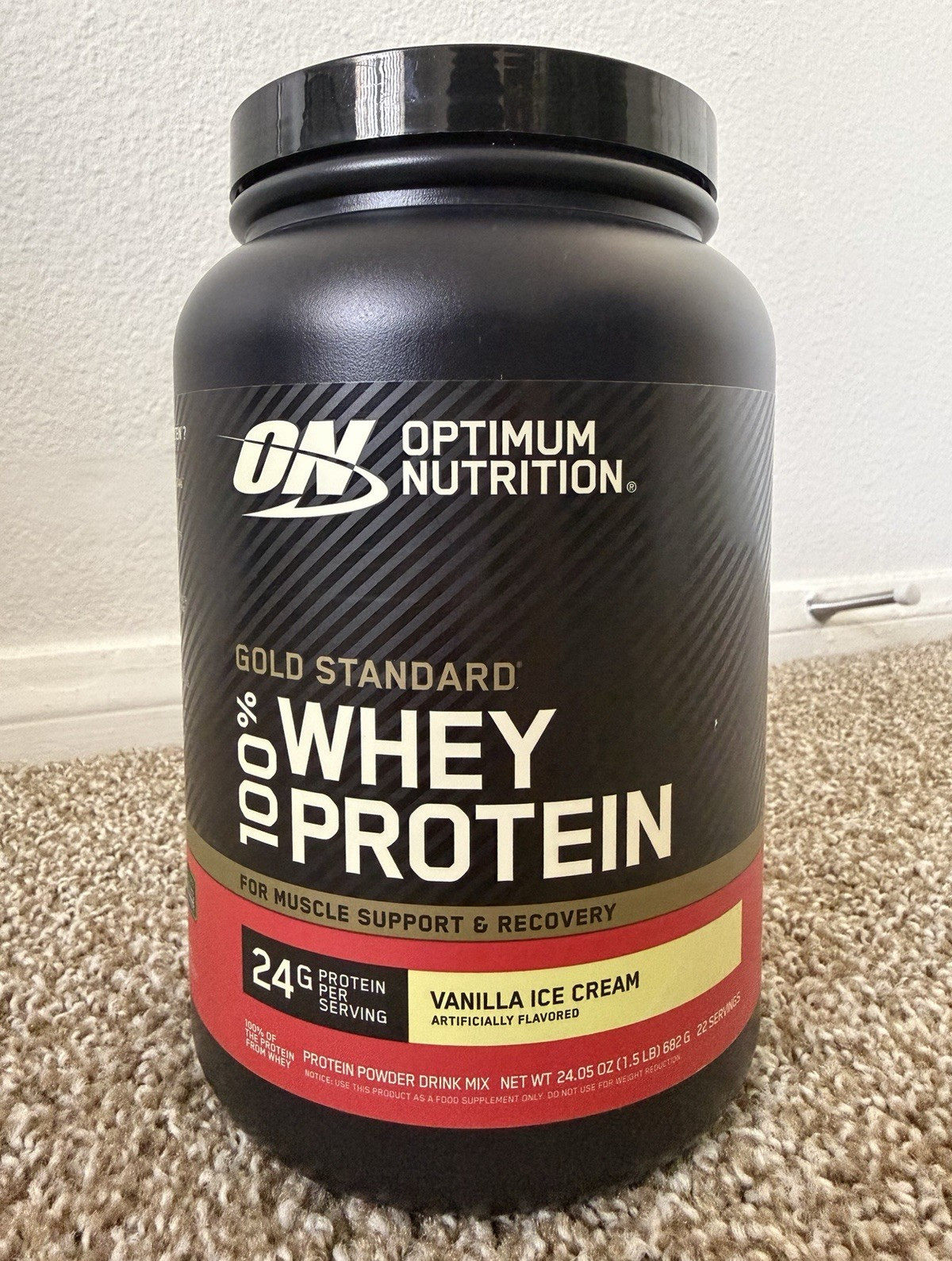 Optimum Nutrition Gold Standard 100% Whey Powder 24g Protein Vanilla 24.05oz