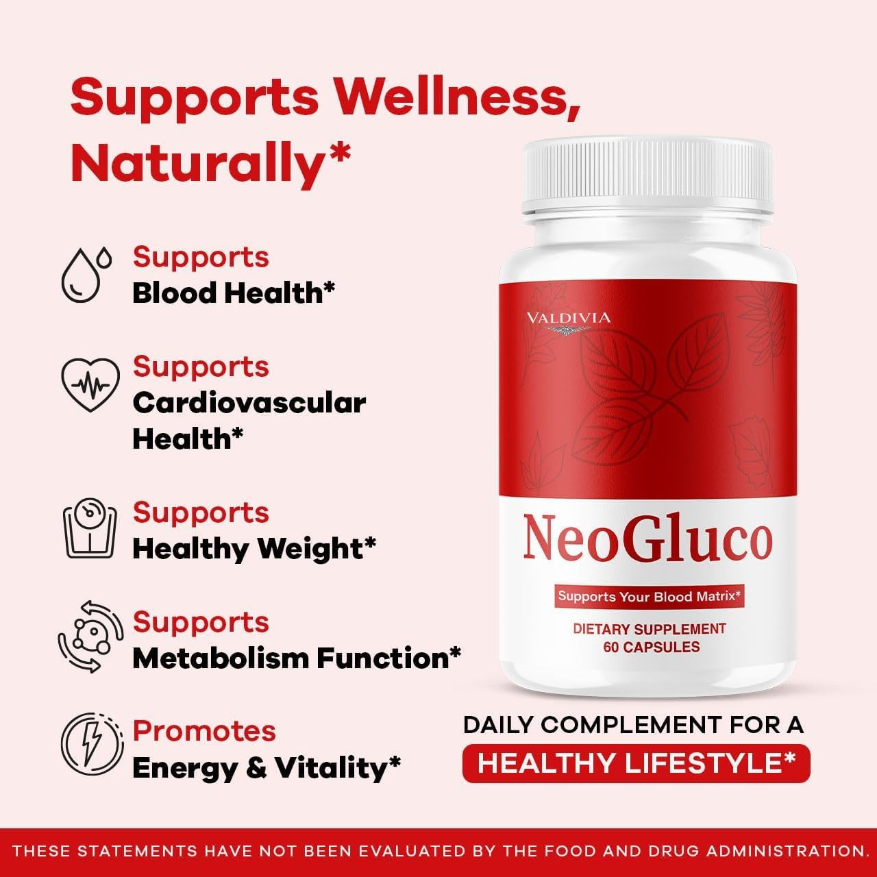 NeoGluco Blood Sugar Support Supplement Capsules Natural 1 Pack 60Ct