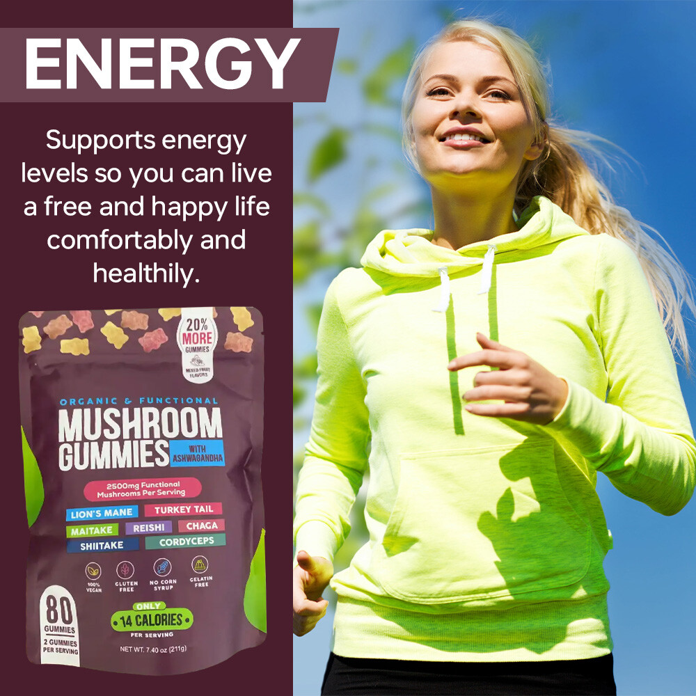 Functional Mushroom Gummies, 2500mg w/Ashwagandha Shiit mix for Focus Immunity