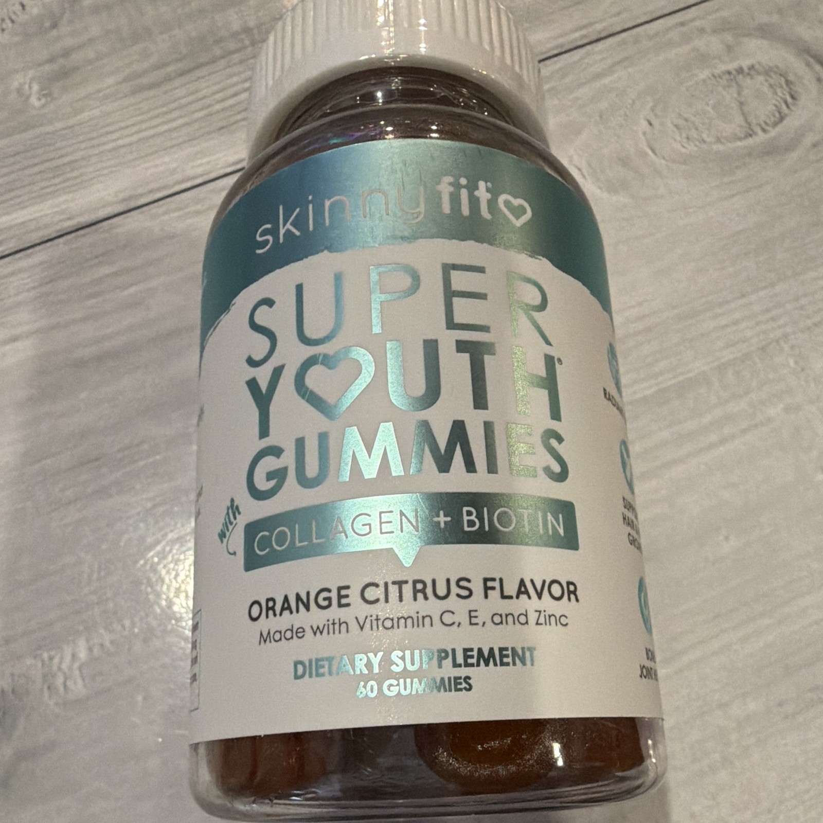 SkinnyFit Super Youth Collagen + Biotin Gummies Hair Skin Nails Orange 60 Ct