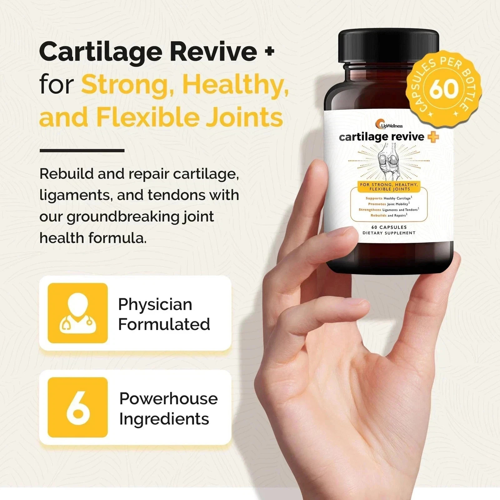 (3Pack) UpWellness Cartilage Revive + Joint Support Supplement for Men and Women