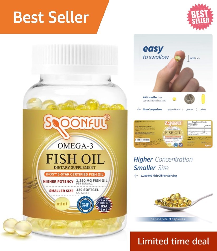 Convenient Mini Omega 3 Fish Oil 120 Softgels – 1290mg, Safe and Easy to Digest