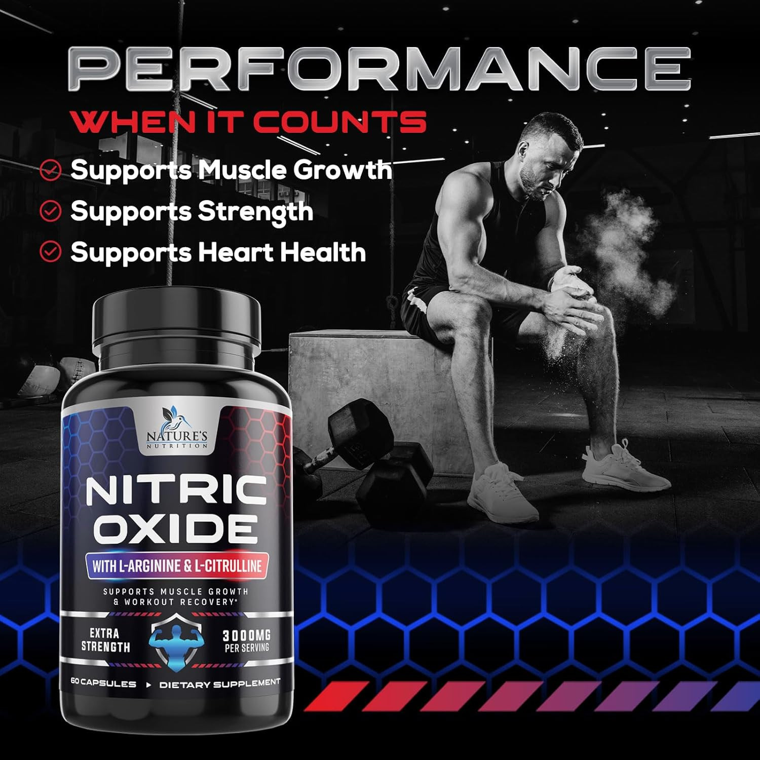 Nitric Oxide Booster 3000mg L-Arginine 3X Extra Strength Capsules