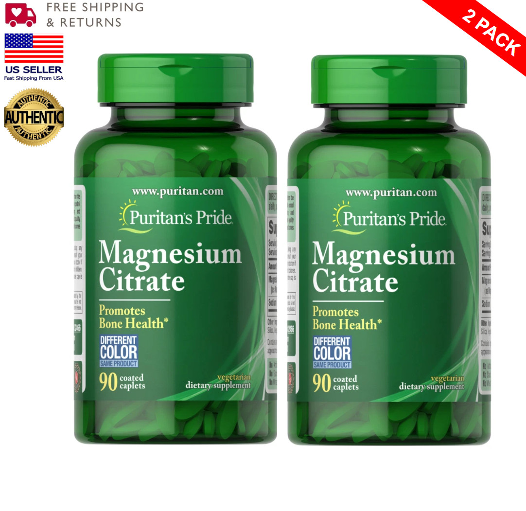Puritan’s Pride Magnesium Citrate 400mg – 90 coated caplets | Exp 8/27 | 2 Pack